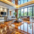 living room with epoxy floor