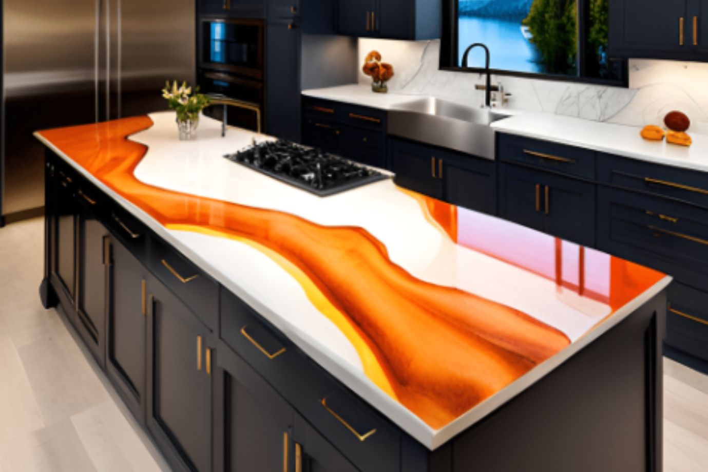Kitchen countertop made with epoxy.